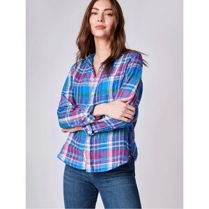 NWOT Frank & Eileen Eileen linen relaxed plaid shirt XS blue pink